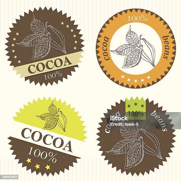 Cocoa Bean Labelgrafik Stock Vektor Art und mehr Bilder von Blatt - Pflanzenbestandteile - Blatt - Pflanzenbestandteile, Bohne, Braun