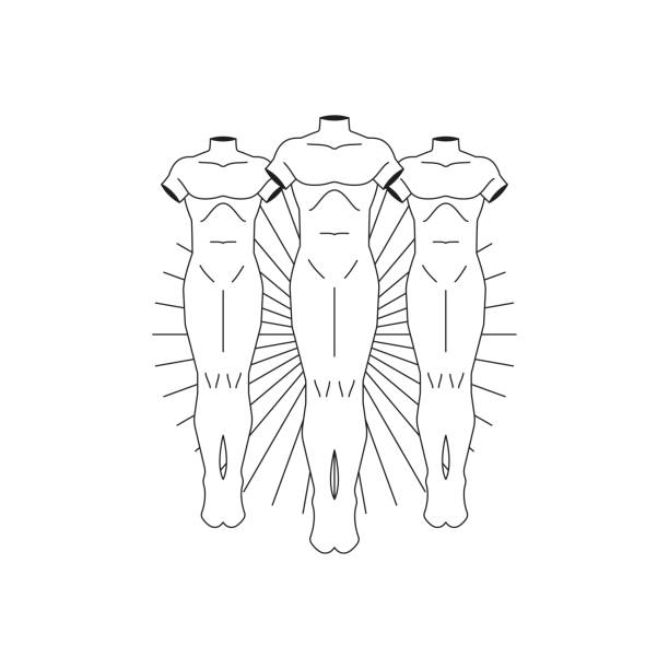 ilustraciones, imágenes clip art, dibujos animados e iconos de stock de y2k escultura antigua tres cuerpo masculino cómic elemento de dibujos animados línea monocromática retro groovy icono vector - white background ancient old senior men