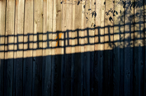Abstract trellis shadow on a panel fence