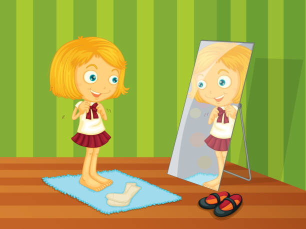 ilustraciones, imágenes clip art, dibujos animados e iconos de stock de bailarina y espejo - getting dressed illustrations