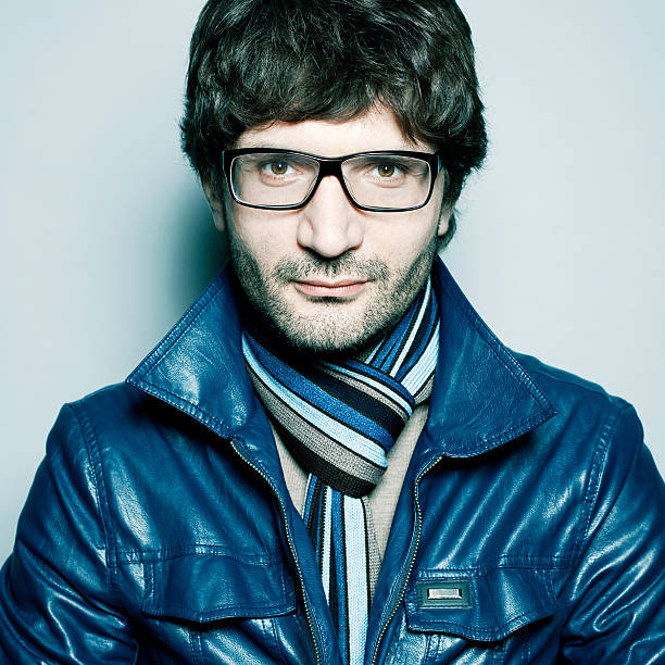 istock Portrait of handsome man in blue leather jacket 186926748
