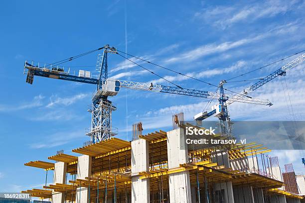 Construction Site With Tower Cranes Stock Photo - Download Image Now - Apartment, Block Shape, Building Exterior