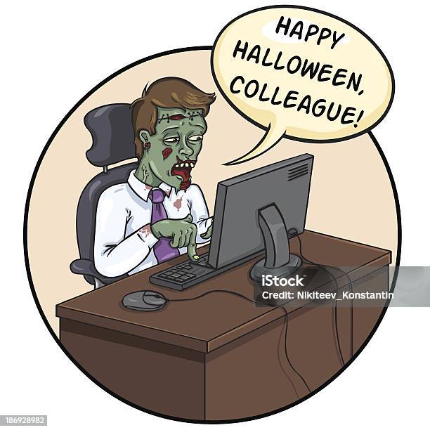 Büro Zombie Wünsche Ein Happy Halloween Stock Vektor Art und mehr Bilder von Bürojob - Bürojob, ClipArt, Computerbildschirm