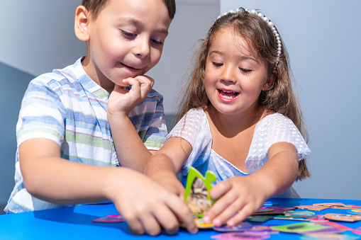 Cognitive Development for young minds. Preschoolers tackle logical puzzles, delving into tasks that enhance their logic and fine motor skills while learning in school. Happy learning knowledge