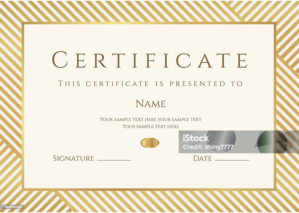 Modèle de Certificat/Diplôme. Gold award-plan (stripy, lignes de motif d'image) - clipart vectoriel de Certificat libre de droits