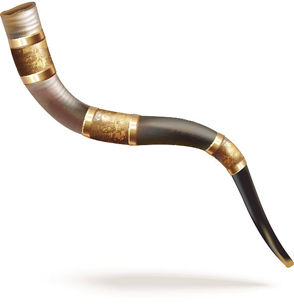 Traditional ram horn (shofar), isolated on white background vector art illustration