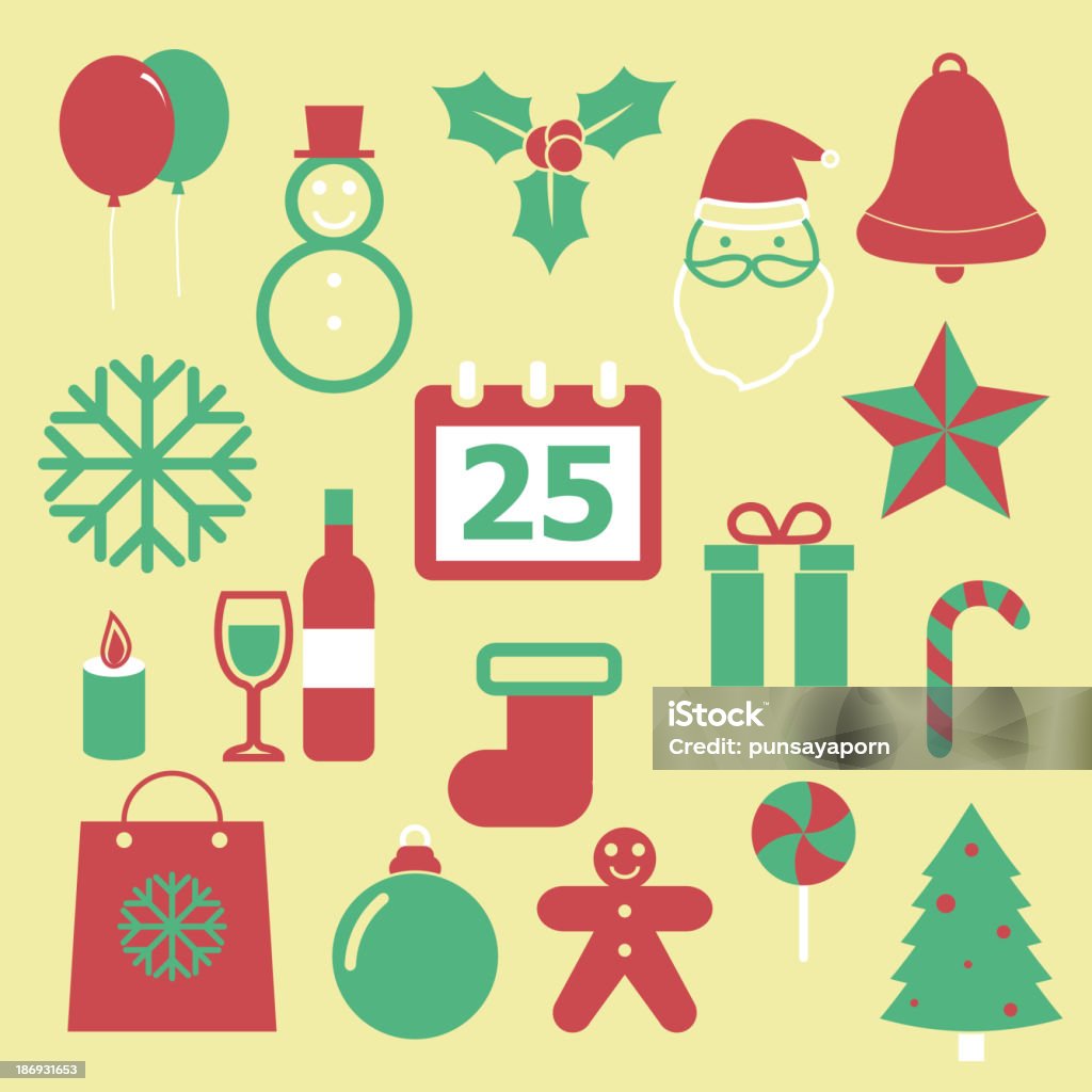 Zestaw Boże Narodzenie ikony na żółtym tle - Grafika wektorowa royalty-free (Bałwan śniegowy)