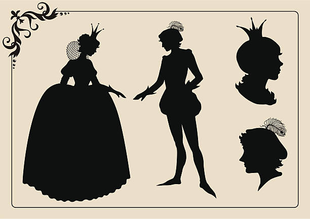 Prince and princess Prince and princess silhouettes vector illustration knight person stock illustrations