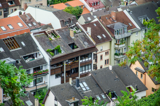 An aerial view of some rooftops in Freiburg im Breisgau, southern Germany.