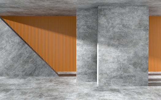 Empty concrete exhibition background. Digitally generated image. 3d render.