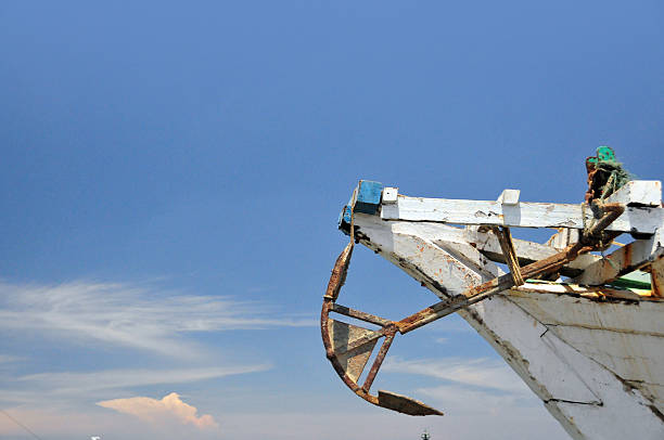 Jakarta, Java: pinisi ship prow with anchor, Sunda Kelapa harbor