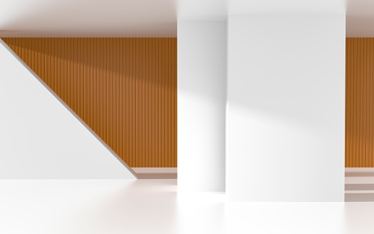Empty white exhibition background. Digitally generated image. 3d render.