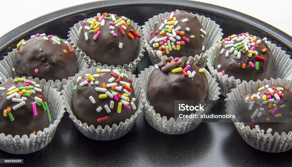 Cake pops Chocolate Cake Balls on black dish Chocolate Cake Stock Photo