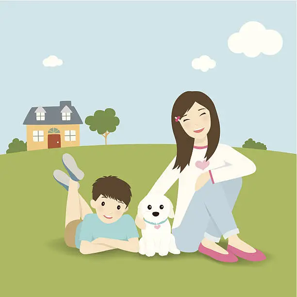 Vector illustration of Family with dog