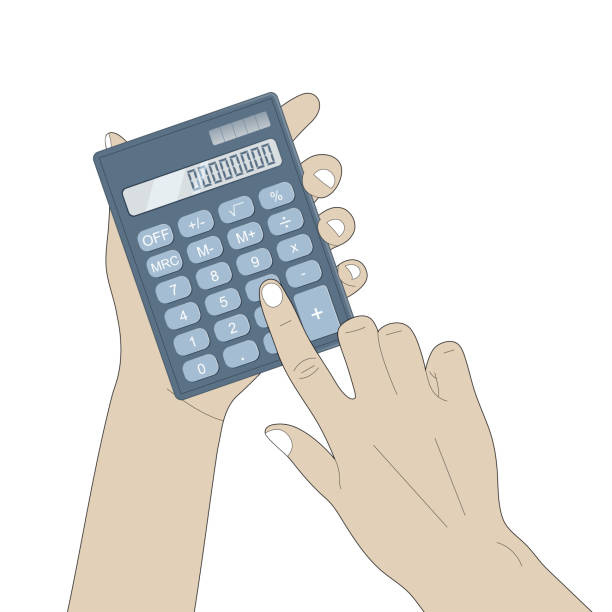 istock Realistic illustration of a blue calculator in your hands on a white background. 1869371804