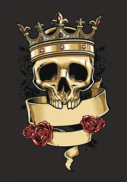Vector illustration of skull wearing a king crown