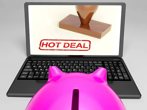 Photo of Hot Deal Stamp On Laptop Shows Special Deals