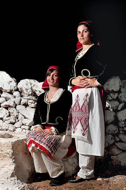 Women with Greek traditional wear stock photo