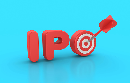 IPO 3D Word with Target and Dart - Color Background - 3D Rendering