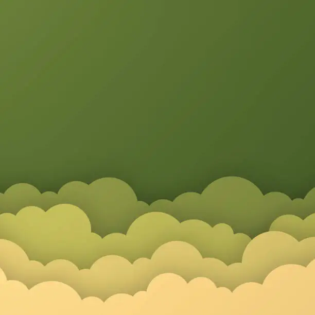 Vector illustration of Green sky with couds - Paper cut background - Trendy 3D design