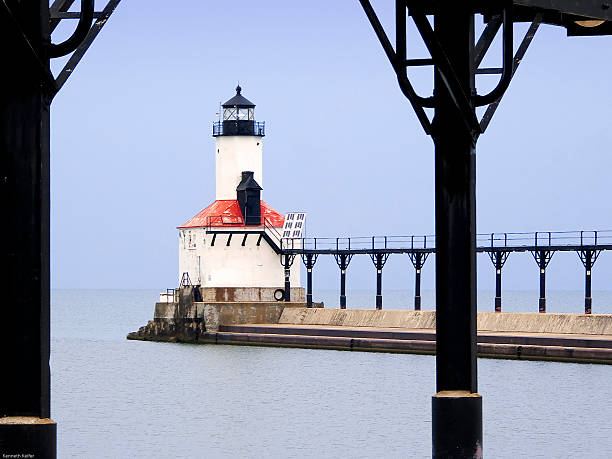 istock Michigan City Lighthouse through Causeway 186943037