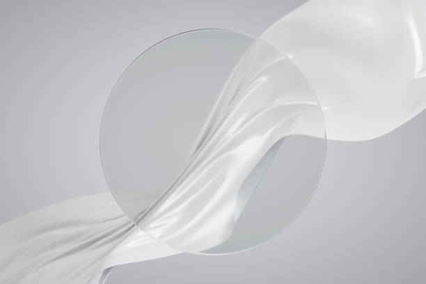 Flying fabric with transparent circle frame, place for text or product, 3d abstract futuristic background