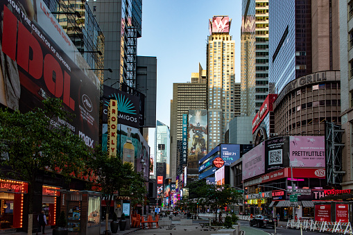 New York, USA; June 1, 2023: Manhattan's famous Broadway Street, which is located in the heart of the Big Apple next to New York's Times Square.