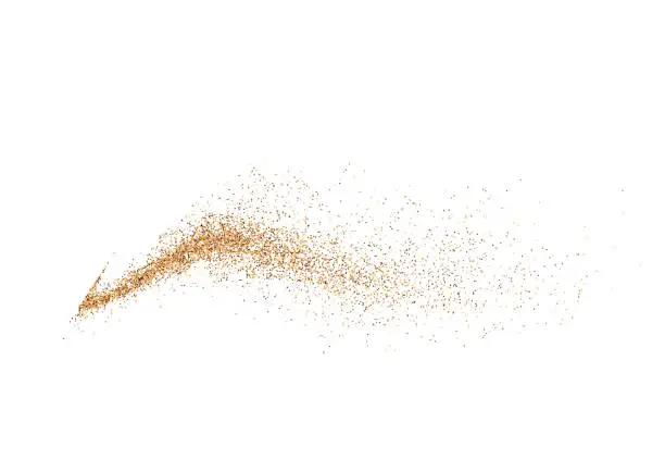 Vector illustration of Vector illustration depicting coffee or chocolate powder in motion, creating a dust cloud that splashes on the ground. The background is light and isolated.