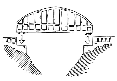 Hand-drawn vector drawing of a Bridge Construction Concept. Black-and-White sketch on a transparent background (.eps-file). Included files are EPS (v10) and Hi-Res JPG.