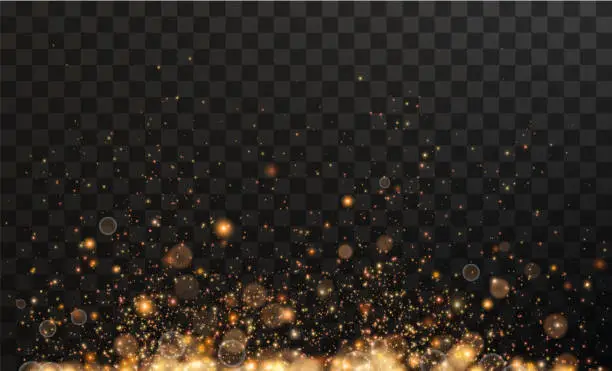 Vector illustration of Christmas background. Powder dust light . Magic shining gold dust. Fine, shiny dust bokeh particles fall off slightly. Fantastic shimmer effect. Vector illustrator.