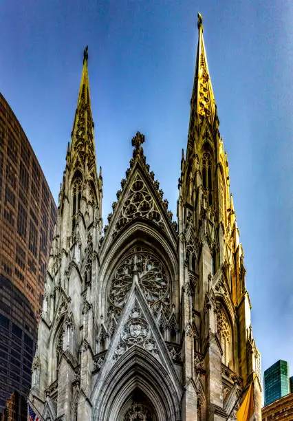 Photo of Towers of St. Patrick's Cathedral in the Big Apple, located on Fifth Avenue in Manhattan, New York. Place very filmmaker.