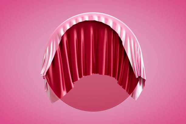 Fabric with transparent circle frame, place for text or product, 3d abstract futuristic background. Digitally generated image.