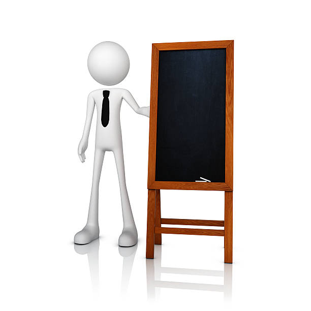 3D businessman with blackboard 3D human businessman stand with blank blackboard. Isolate on white man writing on white board stock pictures, royalty-free photos & images