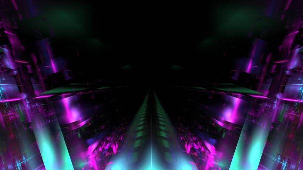 istock Digital city matrix, metaverse. Futuristic technological digital city, glowing structures of cyberspace. 3d render 1869447414