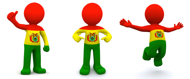 3d character textured with flag of Bolivia isolated on white background