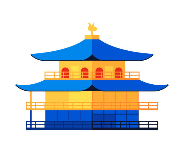 храм кинкакудзи - современный плоский стиль дизайна с одним изолированным изображением - kyoto city kyoto prefecture kinkaku ji temple temple stock illustrations