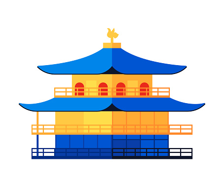 Kinkakuji Temple - modern flat design style single isolated image. Neat detailed illustration of a Kyoto center of religious ceremonies Golden Pavilion. Architecture, attractions and travel