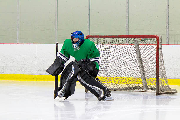 Ice hockey goaltender in action stock photo