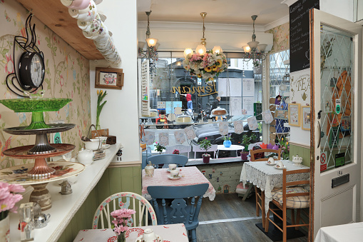 Brighton, England - April 05, 2022: The interior of the popular Leman Tea Room, Brighton, UK.