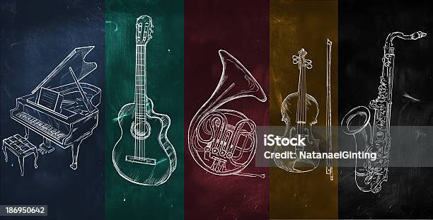 Colorful Music Background Stock Illustration - Download Image Now - Guitar, Music, Chalk - Art Equipment