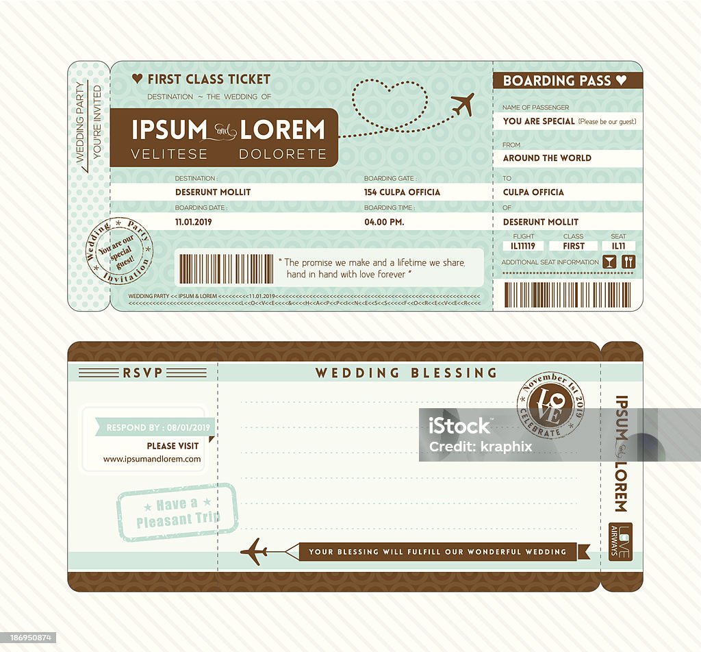 Boarding Pass Wedding Invitation Template Boarding Pass Ticket Wedding Invitation Template Passport stock vector