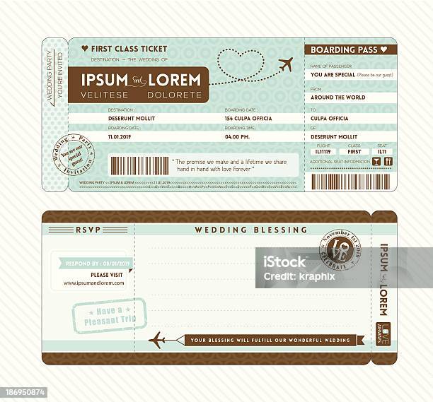 Boarding Pass Wedding Invitation Template Stock Illustration - Download Image Now - Passport, Airplane Ticket, Invitation