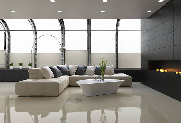 istock Contemporary stylish loft interior, with modern fireplace 186951403