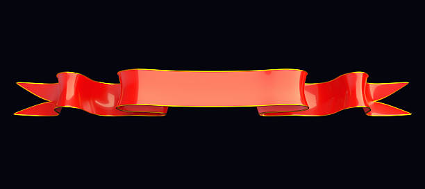 istock Red narrow ribbon with golden edging useful as badge 186953288