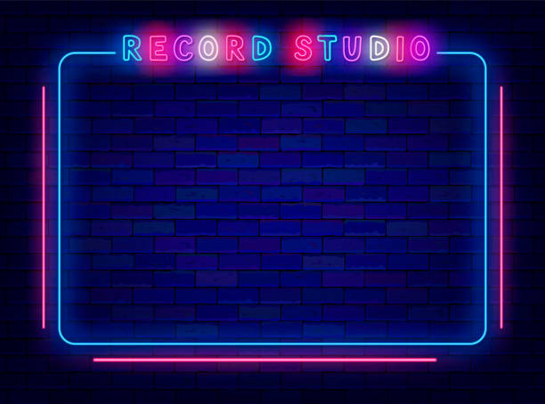 istock Record studio neon banner. Space for text. Audio equipment, Talk show advertising. Vector stock illustration 1869535024