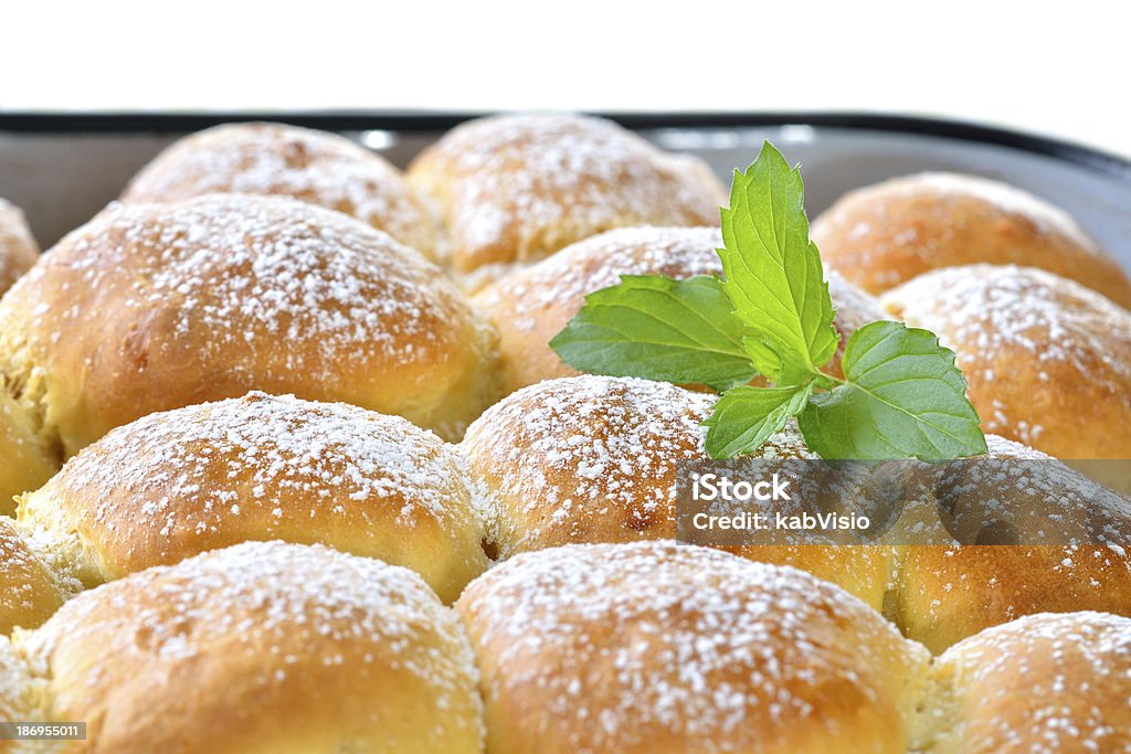 Sweet buns Sweet Austrian yeast pastry dumplings stuffed with apricot jam and served with vanilla sauce Austrian Culture Stock Photo