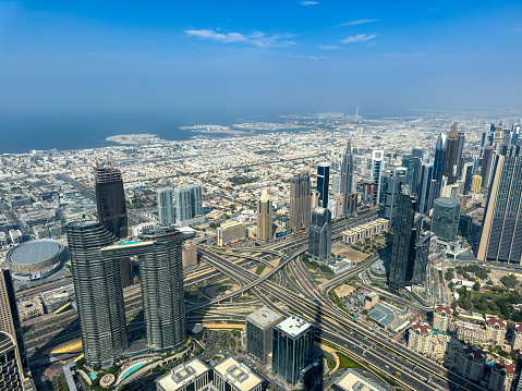 View from Burj Khalifa on Dubai in the United Arab Emirates