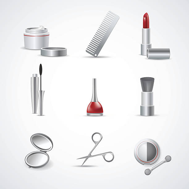 Vector Set of Makeup and Cosmetic Icons Vector Set of Makeup and Cosmetic Icons nail brush stock illustrations