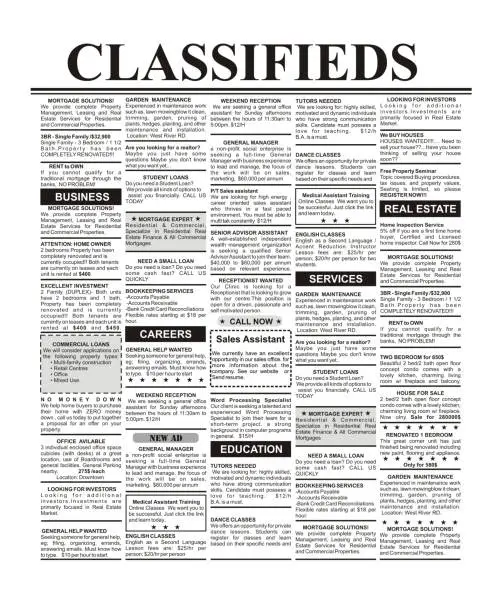 Fake Classified Ad, newspaper, business concept.