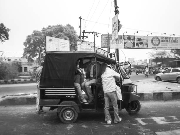 People of india in the street on heavy smog day shoot on on Infrared Black and White Colour